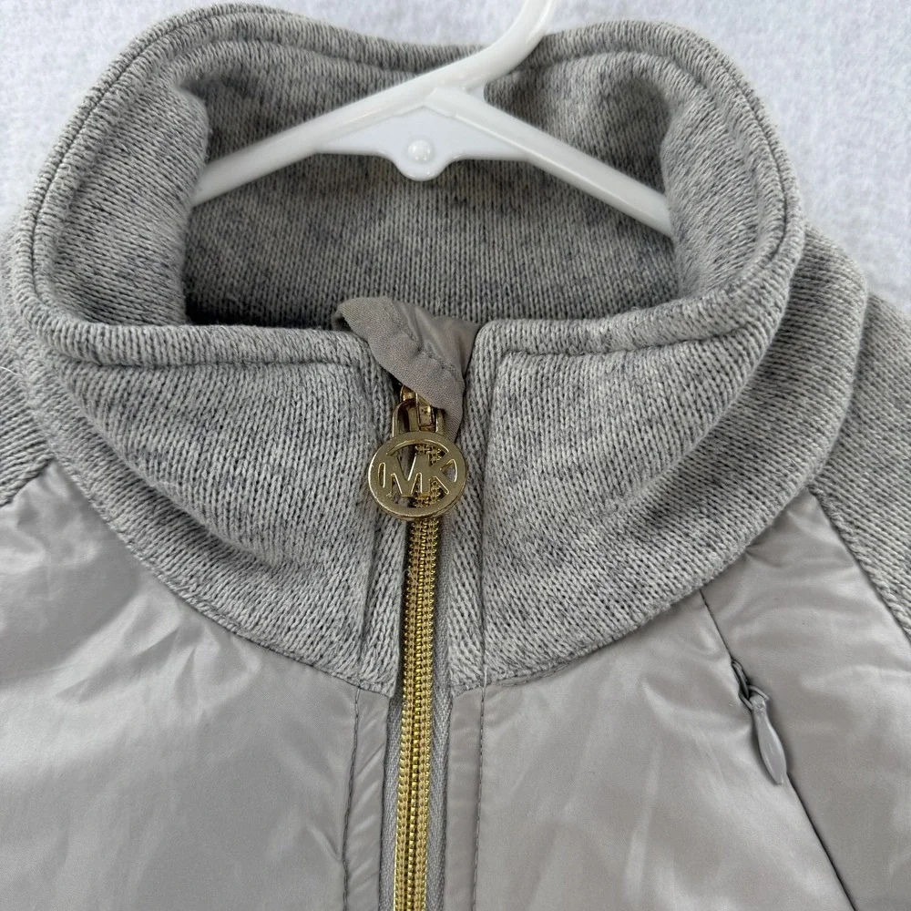 Michael Michael Kors Jacket Womens Small Gray Quilted Puffer Knit Zip Thumbholes